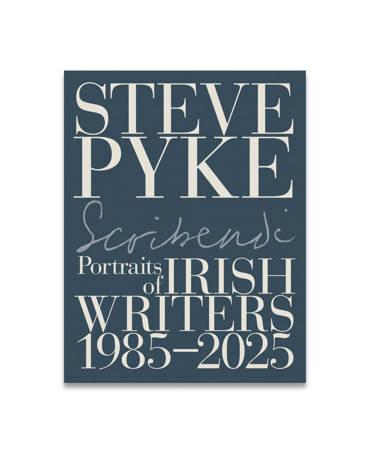 Book cover with 'Steve Pyke: Portraits of Irish Writers 1985-2025' text on a blue background