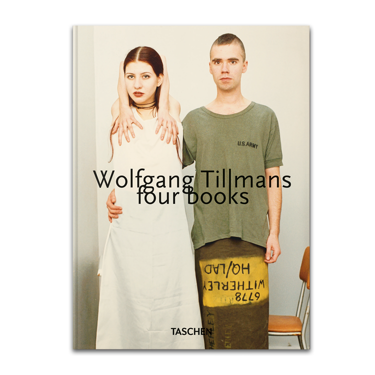 Book cover featuring a man and woman with text 'Wolfgang Tillmans four Books' and 'TASCHEN'.