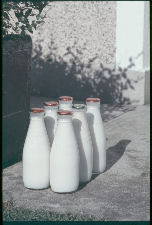 Fridge Magnet - Milk bottles on doorstep, Ireland, 1970s by Akihiko Okamura