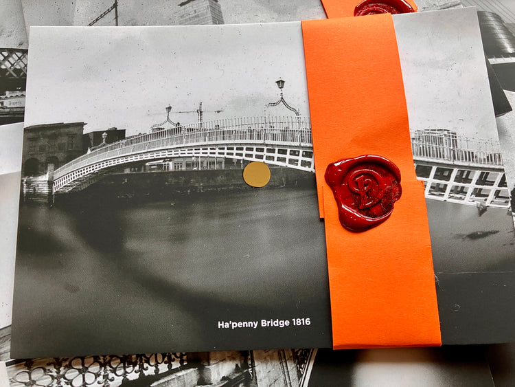 Pin Liffey, 5 x postcard bundle by Darragh Shanahan, with monogram wax sealed band.