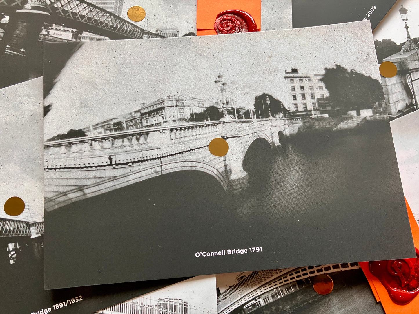 Pin Liffey, 5 x postcard bundle by Darragh Shanahan, with monogram wax sealed band.